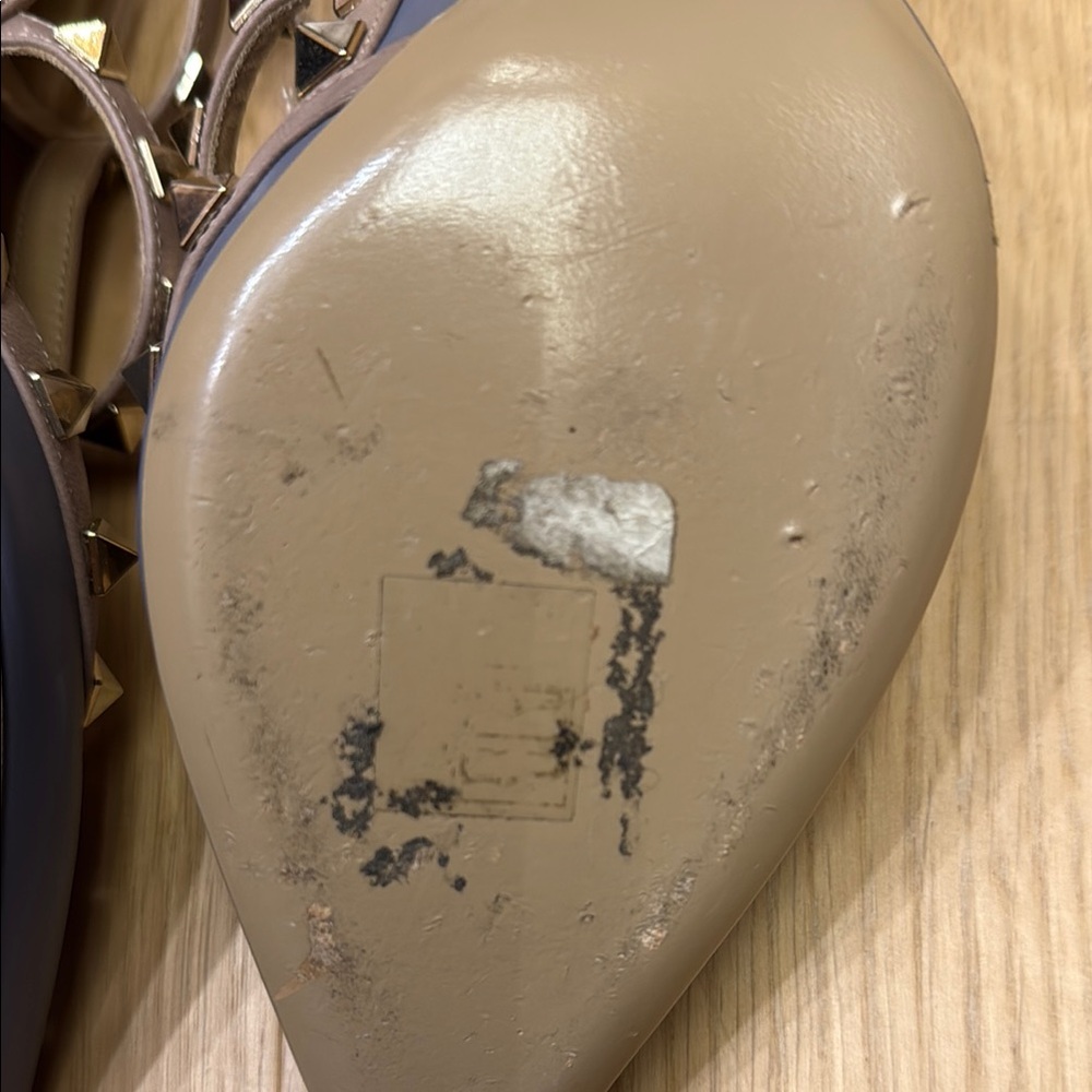 Valentino Rockstud T-strap Blue and Tan Studded Slingback Heels - Picture 5 of 9